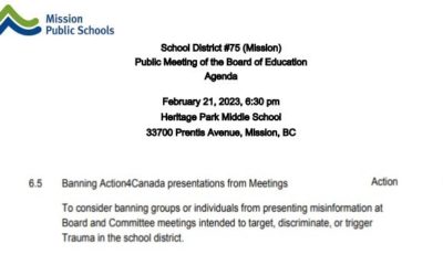Mission BC SD 75 Defamatory and Libelous Statements Against Action4Canada